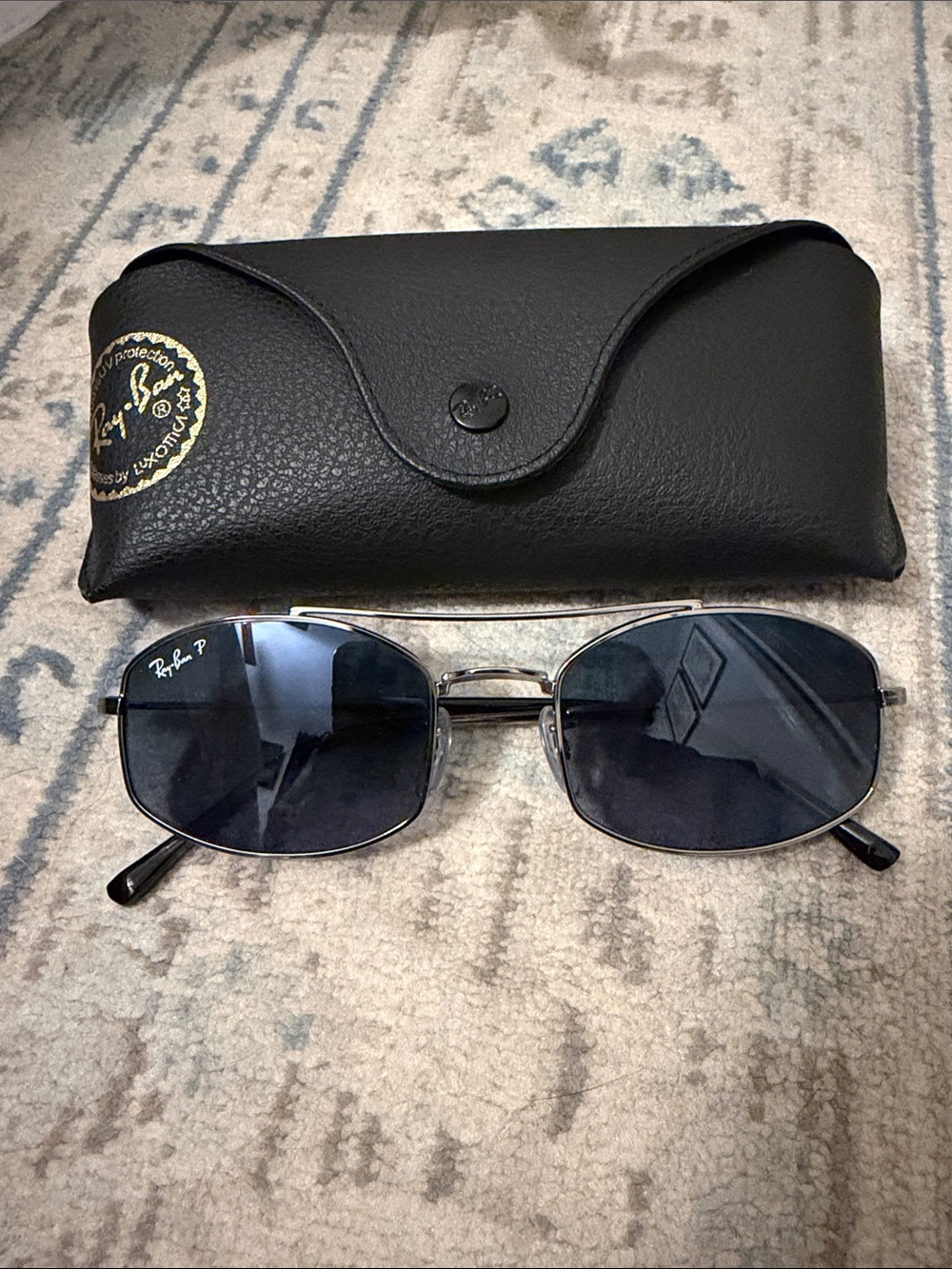 Ray-Ban Silver Frame Sunglasses with Dark Blue Lenses RB3719